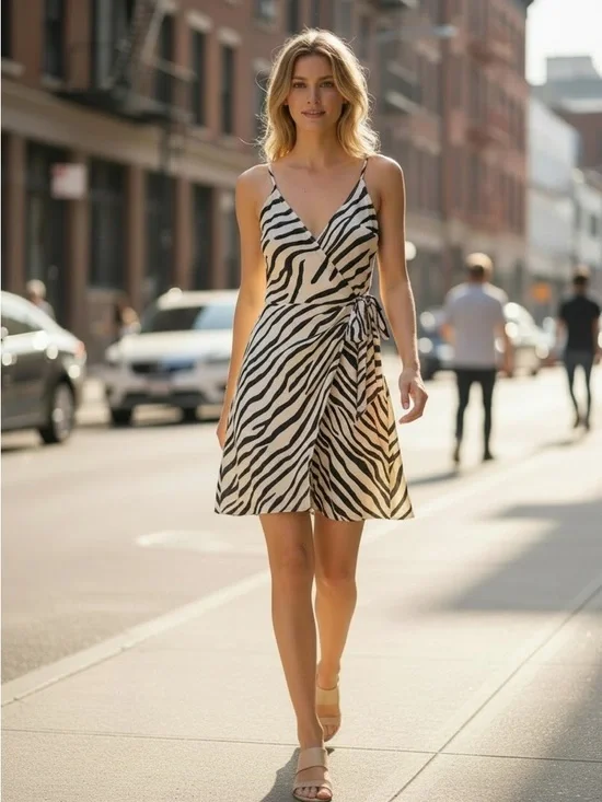 H&M Zebra-Print Wrap Mini Dress - Black & White - Picture 1 of 4